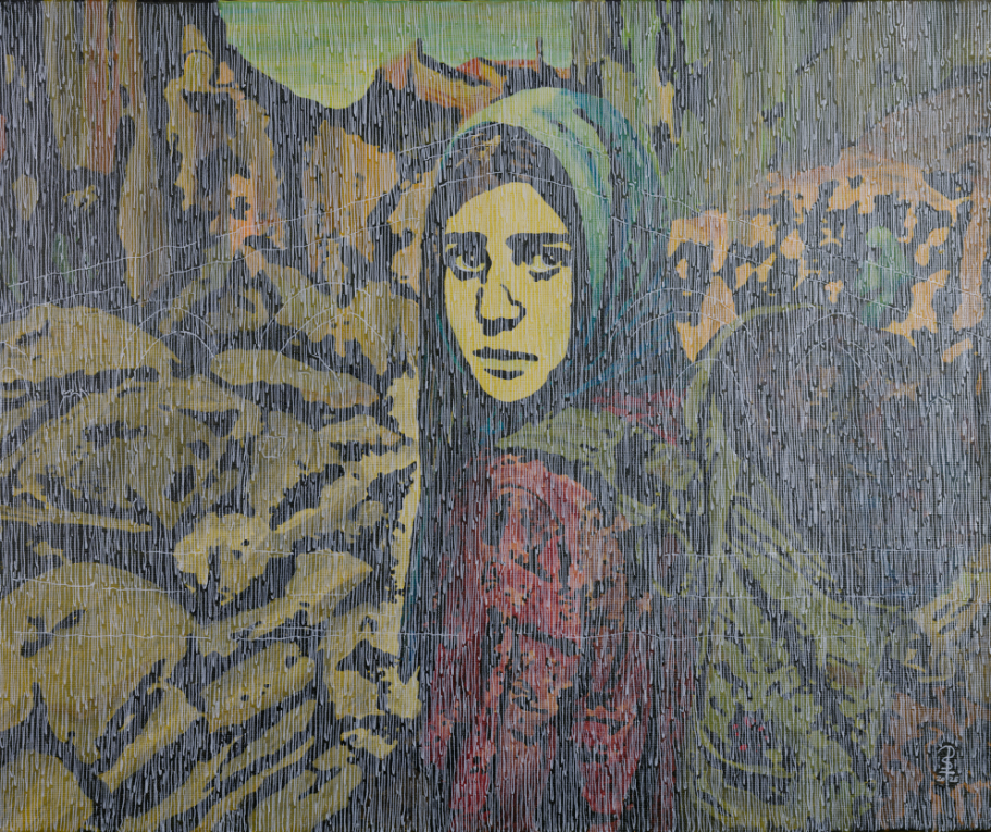 gemaltes Bild mit einer Jugendlichen in einer Fluchtsituation